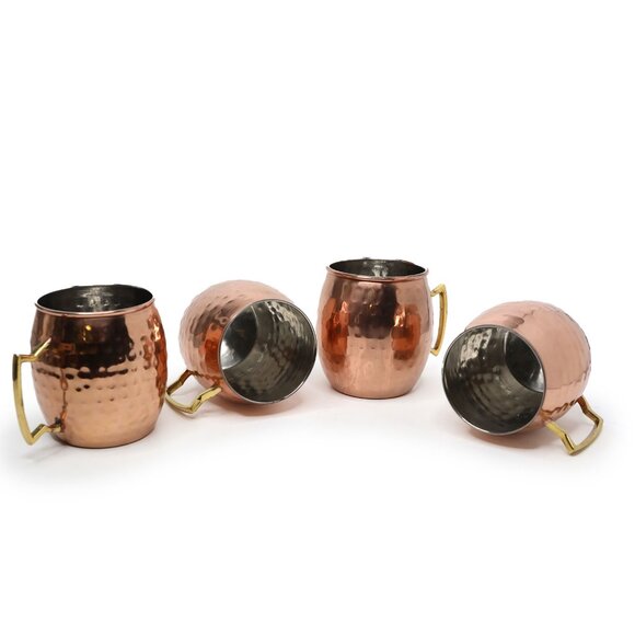 Copper Moscow Mule Mug Set - Hammered Finish 4-Piece Bar Decor Drink Cocktail - Picture 11 of 11